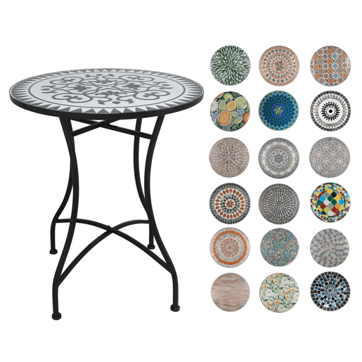 Well Home Mesa de Jardim Redonda em Mosaico Cerâmico LOUIS Ø60x71cm com Tampo Decorativo e Estrutura Metálica Preta Well Home Mesa de Jardim Redonda em Mosaico Cerâmico LOUIS Ø60x71cm com Tampo Decorativo e Estrutura Metálica Preta