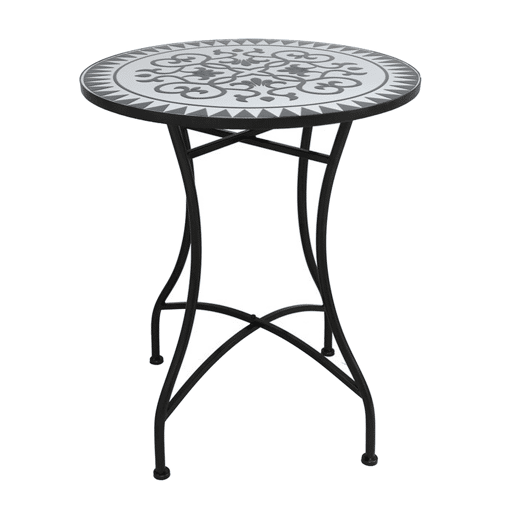 Well Home Mesa de Jardim Redonda em Mosaico Cerâmico LOUIS Ø60x71cm com Tampo Decorativo e Estrutura Metálica Preta Well Home Mesa de Jardim Redonda em Mosaico Cerâmico LOUIS Ø60x71cm com Tampo Decorativo e Estrutura Metálica Preta