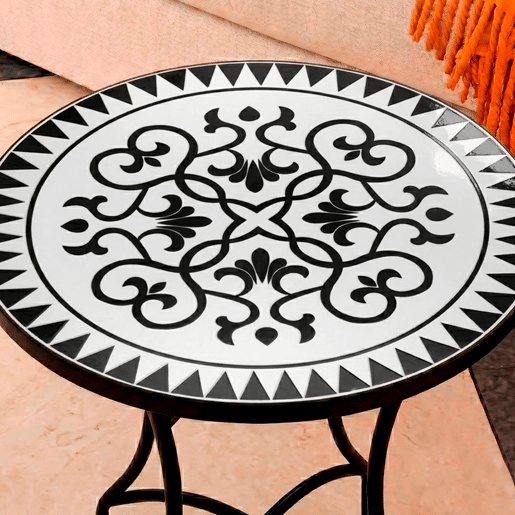 Well Home Mesa de Jardim Redonda em Mosaico Cerâmico LOUIS Ø60x71cm com Tampo Decorativo e Estrutura Metálica Preta Well Home Mesa de Jardim Redonda em Mosaico Cerâmico LOUIS Ø60x71cm com Tampo Decorativo e Estrutura Metálica Preta