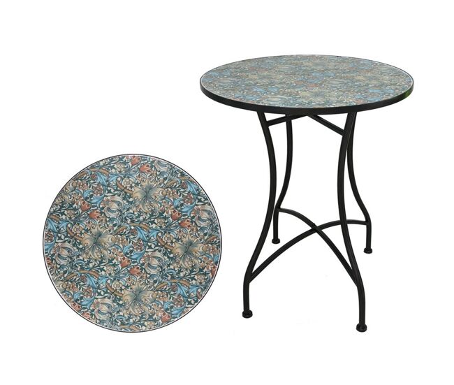 Well home mesa de jardín redonda mosaico cerámico chartres ø60x71cm con tablero decorativo y estructura metálica negra