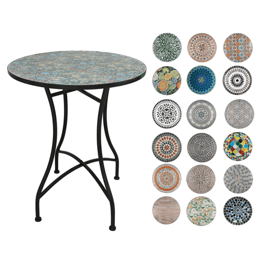 Well Home Mesa de Jardim Redonda em Mosaico Cerâmico CHARTRES Ø60x71cm com Tampo Decorativo e Estrutura Metálica Preta Well Home Mesa de Jardim Redonda em Mosaico Cerâmico CHARTRES Ø60x71cm com Tampo Decorativo e Estrutura Metálica Preta