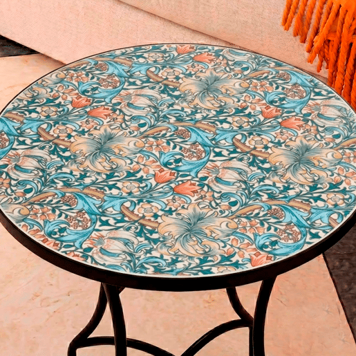 Well Home Mesa de Jardim Redonda em Mosaico Cerâmico CHARTRES Ø60x71cm com Tampo Decorativo e Estrutura Metálica Preta Well Home Mesa de Jardim Redonda em Mosaico Cerâmico CHARTRES Ø60x71cm com Tampo Decorativo e Estrutura Metálica Preta