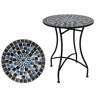 Well Home Mesa de Jardim Redonda em Mosaico KÖLNER Ø60x71cm com Tampo Decorativo em Vidro e Estrutura Metálica Preta