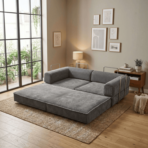 Sofá-cama dobrável Nest de 2 lugares, para sala de estar, veludo cotelê cinza escuro, 182 cm