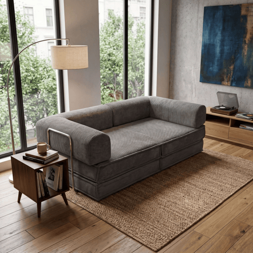 Sofá-cama dobrável Nest de 2 lugares, para sala de estar, veludo cotelê cinza escuro, 182 cm