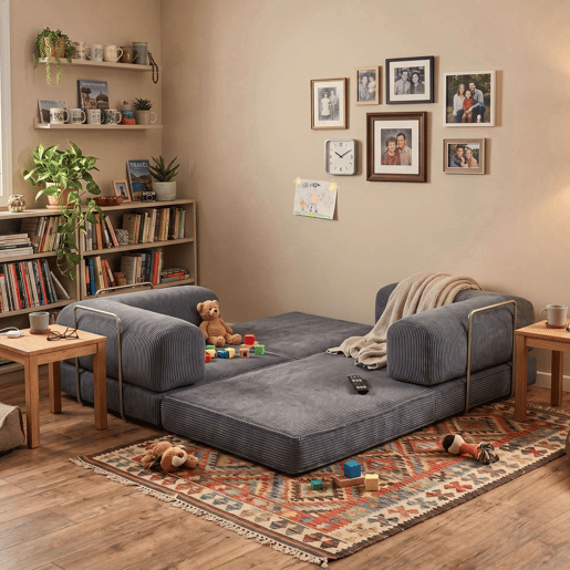 Sofá-cama dobrável Nest de 2 lugares, para sala de estar, veludo cotelê cinza escuro, 182 cm