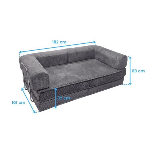 Sofá-cama dobrável Nest de 2 lugares, para sala de estar, veludo cotelê cinza escuro, 182 cm