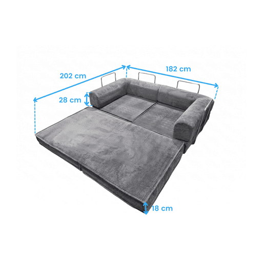 Sofá-cama dobrável Nest de 2 lugares, para sala de estar, veludo cotelê cinza escuro, 182 cm