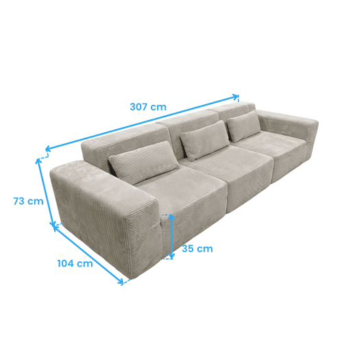 Sofá modular Horizon, 3 lugares, para sala de estar e sala de jantar, bege, 307 cm Sofá modular Horizon, 3 lugares, para sala de estar e sala de jantar, bege, 307 cm