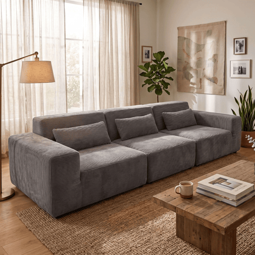 Sofá modular Horizon, 3 lugares, para sala de estar e sala de jantar, cinza escuro, 307 cm Sofá modular Horizon, 3 lugares, para sala de estar e sala de jantar, cinza escuro, 307 cm