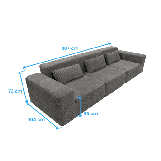 Sofá modular Horizon, 3 lugares, para sala de estar e sala de jantar, cinza escuro, 307 cm Sofá modular Horizon, 3 lugares, para sala de estar e sala de jantar, cinza escuro, 307 cm
