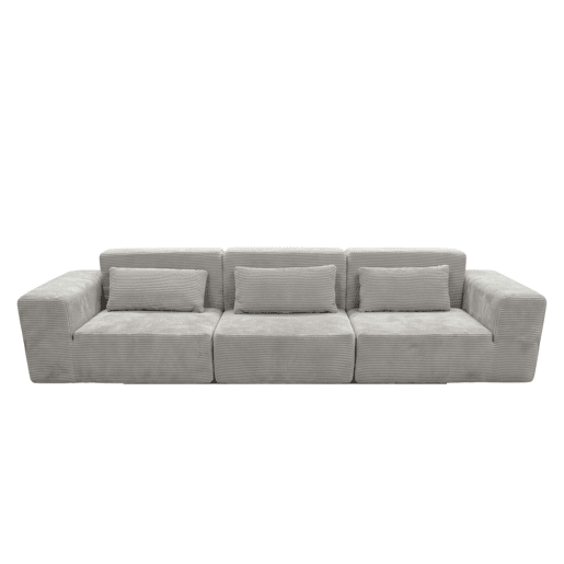Sofá modular Horizon, 3 lugares, para sala de estar e sala de jantar, cinza claro, 307 cm