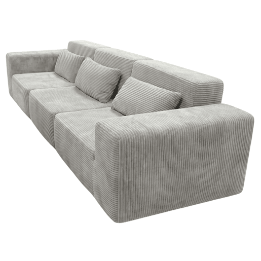 Sofá modular Horizon, 3 lugares, para sala de estar e sala de jantar, cinza claro, 307 cm
