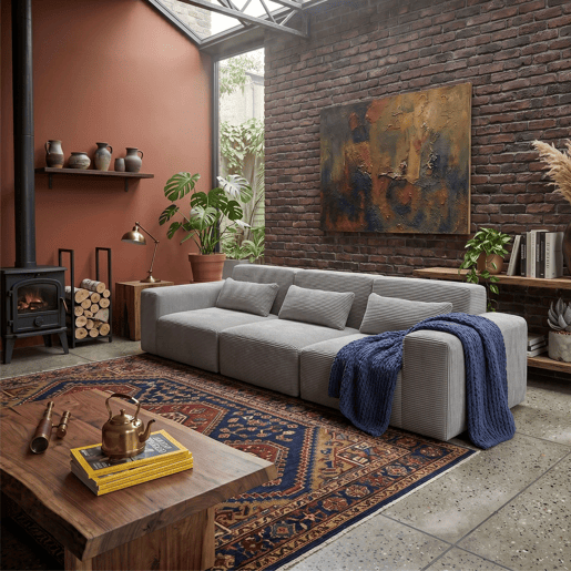 Sofá modular Horizon, 3 lugares, para sala de estar e sala de jantar, cinza claro, 307 cm