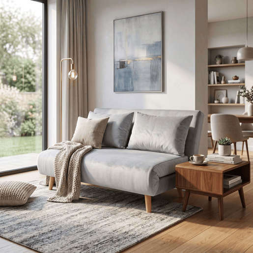 Sofá-cama Nordic Duo de 2 lugares, estilo futon, abertura click-clack, cinza claro, 118 cm Sofá-cama Nordic Duo de 2 lugares, estilo futon, abertura click-clack, cinza claro, 118 cm