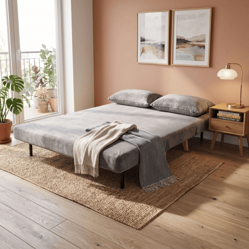 Sofá-cama Nordic Duo de 2 lugares, estilo futon, abertura click-clack, cinza claro, 118 cm Sofá-cama Nordic Duo de 2 lugares, estilo futon, abertura click-clack, cinza claro, 118 cm