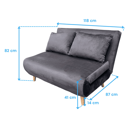 Sofá-cama Nordic Duo de 2 lugares, estilo futon, abertura click-clack, cinza claro, 118 cm Sofá-cama Nordic Duo de 2 lugares, estilo futon, abertura click-clack, cinza claro, 118 cm
