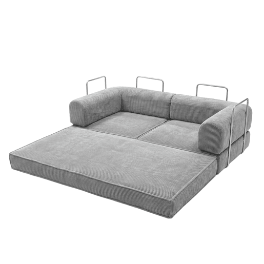 Sofá-cama dobrável Nest de 2 lugares, veludo cotelê cinza claro, 182 cm