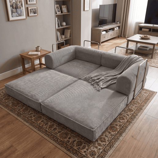Sofá-cama dobrável Nest de 2 lugares, veludo cotelê cinza claro, 182 cm
