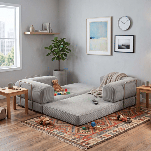 Sofá-cama dobrável Nest de 2 lugares, veludo cotelê cinza claro, 182 cm