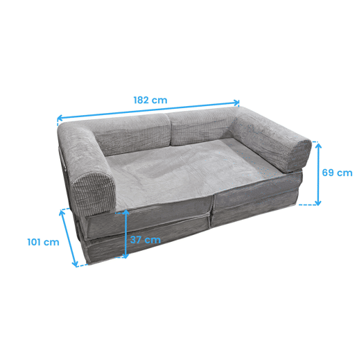 Sofá-cama dobrável Nest de 2 lugares, veludo cotelê cinza claro, 182 cm