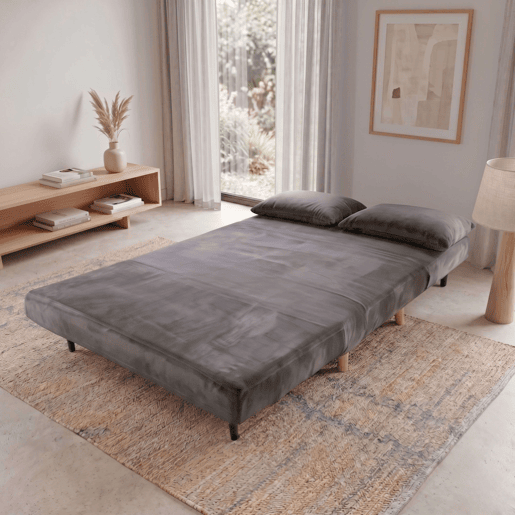 Sofá-cama Nordic Duo de 2 lugares, estilo futon, abertura click-clack, cinza escuro, 118 cm Sofá-cama Nordic Duo de 2 lugares, estilo futon, abertura click-clack, cinza escuro, 118 cm