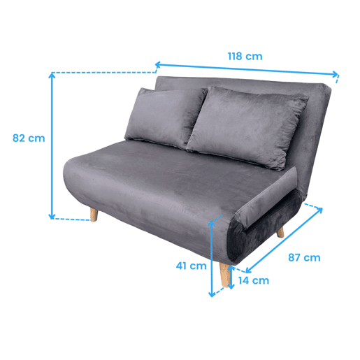 Sofá-cama Nordic Duo de 2 lugares, estilo futon, abertura click-clack, cinza escuro, 118 cm Sofá-cama Nordic Duo de 2 lugares, estilo futon, abertura click-clack, cinza escuro, 118 cm