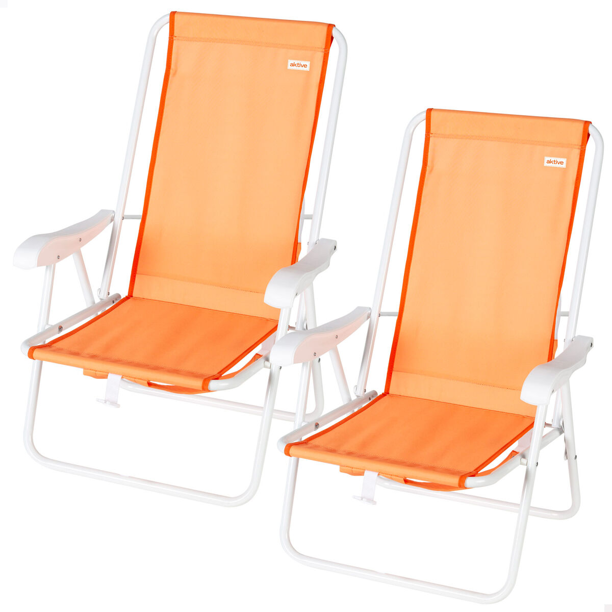 Aktive - Pack 2 sillas playa plegables respaldo fijo con mochila Naranja