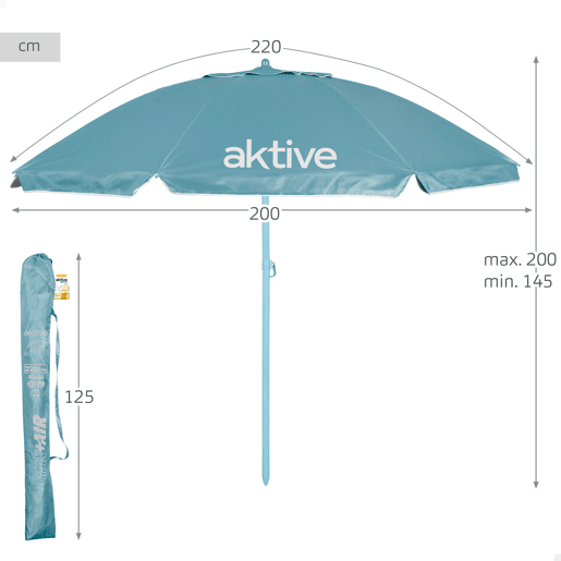 Aktive Guarda-sol de praia inclinável com proteção UV50 D220 cm Aktive Guarda-sol de praia inclinável com proteção UV50 D220 cm