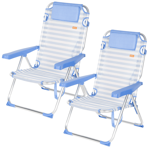 Pack 2 cadeiras de praia altas com múltiplas posições, 48x60x90 cm, listradas