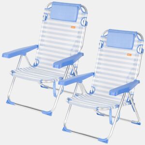 Pack 2 cadeiras de praia altas com múltiplas posições, 48x60x90 cm, listradas