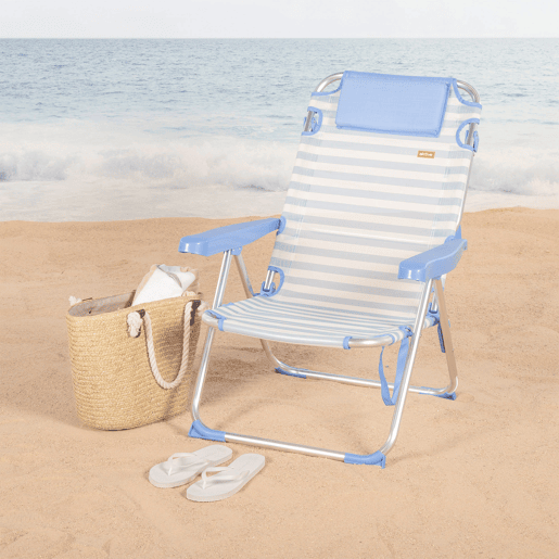 Pack 2 cadeiras de praia altas com múltiplas posições, 48x60x90 cm, listradas