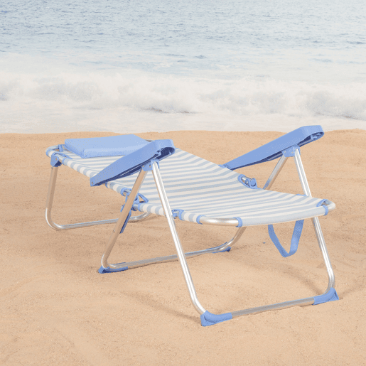 Pack 2 cadeiras de praia altas com múltiplas posições, 48x60x90 cm, listradas