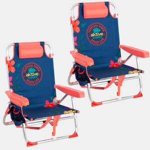 Pack 2 cadeiras de praia médias multiposições 50x54x80 cm com estampa floral multicolorida e bolsos