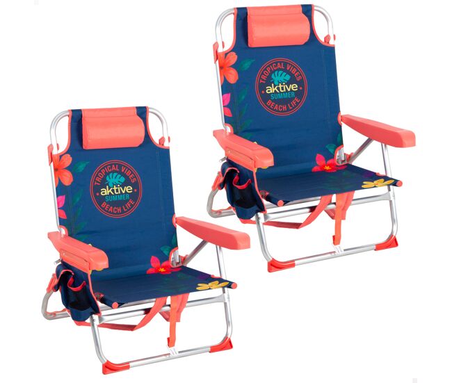Pack 2 sillas playa medio multiposición 50x54x80 cm flores multicolor con bolsillos