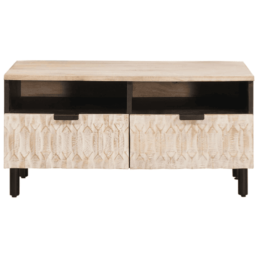 Mesa de Centro, Mesa baixa, Branco 80 x 54 x 40 cm Madeira de manga maciça