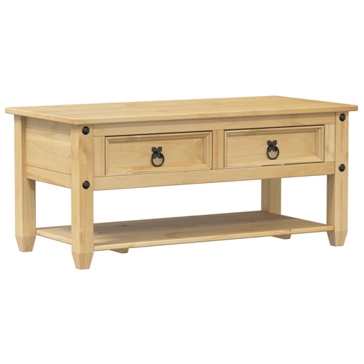 Mesa de Centro, Mesa baixa, com gavetas Corona 100x48x45 cm pinho maciço