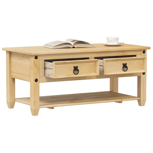 Mesa de Centro, Mesa baixa, com gavetas Corona 100x48x45 cm pinho maciço