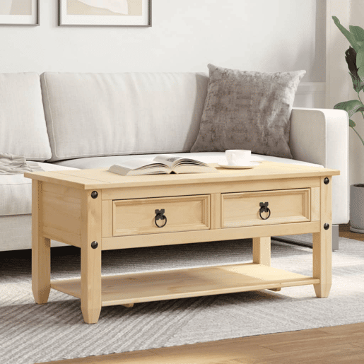 Mesa de Centro, Mesa baixa, com gavetas Corona 100x48x45 cm pinho maciço