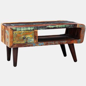 Mesa de Centro, Mesa baixa, com borda curva e 1 gaveta, madeira reciclada