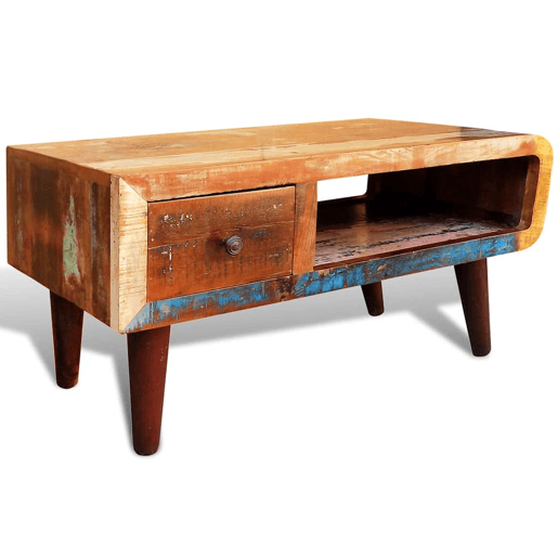 Mesa de Centro, Mesa baixa, com borda curva e 1 gaveta, madeira reciclada