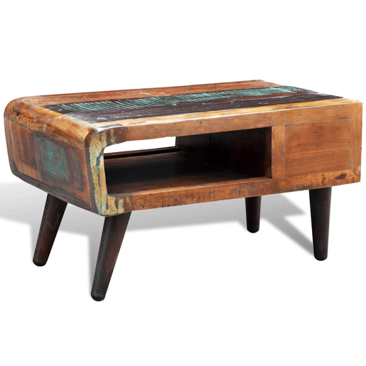 Mesa de Centro, Mesa baixa, com borda curva e 1 gaveta, madeira reciclada
