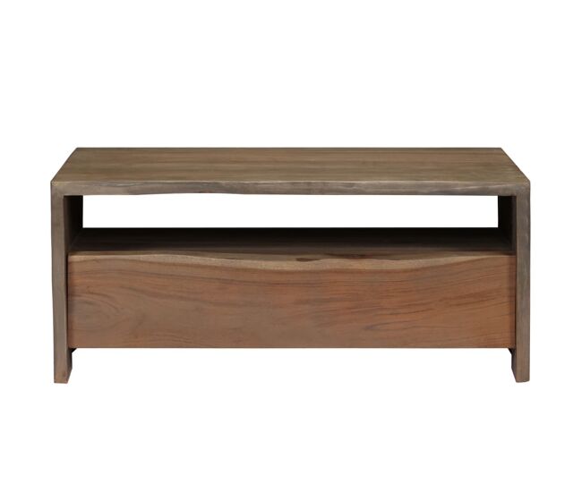Mesa de café - mesa de centro borde vivo madera maciza acacia gris 90x50x40 cm