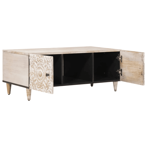 Mesa de Centro, Mesa baixa, Branco 100 x 54 x 40 cm Madeira de manga maciça Mesa de Centro, Mesa baixa, Branco 100 x 54 x 40 cm Madeira de manga maciça