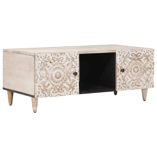 Mesa de Centro, Mesa baixa, Branco 100 x 54 x 40 cm Madeira de manga maciça Mesa de Centro, Mesa baixa, Branco 100 x 54 x 40 cm Madeira de manga maciça