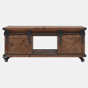 Mesa de Centro, Mesa baixa, em madeira de abeto maciça 91x51x38 cm castanho