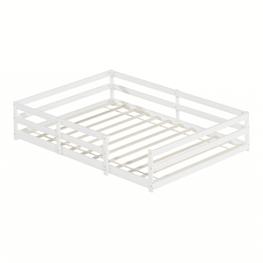 Cama infantil Montessori 140 x 200 cm - com grades nas quatro laterais, não requer base, madeira de pinho, montagem fácil - branca