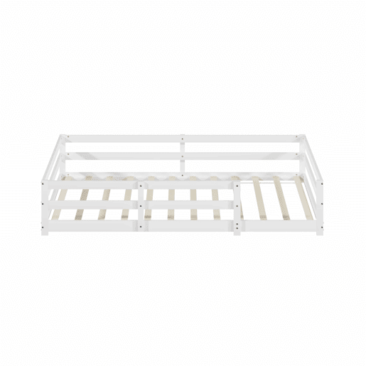 Cama infantil Montessori 140 x 200 cm - com grades nas quatro laterais, não requer base, madeira de pinho, montagem fácil - branca