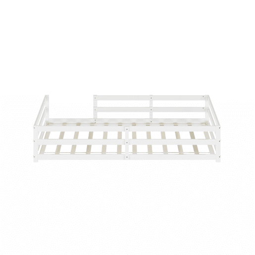 Cama infantil Montessori 140 x 200 cm - com grades nas quatro laterais, não requer base, madeira de pinho, montagem fácil - branca
