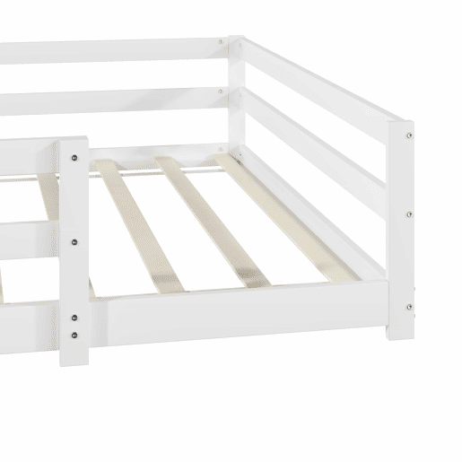 Cama infantil Montessori 140 x 200 cm - com grades nas quatro laterais, não requer base, madeira de pinho, montagem fácil - branca